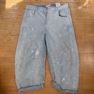 We The Free Good Luck Mid-Rise Stripe Barrel Jeans Size 31